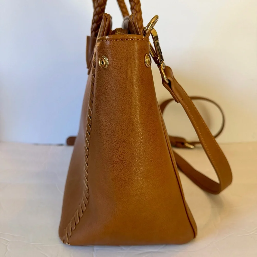 Sole Society Crossbody Satchel Bag Purse Brown Animal print Lining - Picture 3 of 11